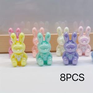 TEMU 8개 대형 토끼 모양 AB 코팅 비즈 - 컬러 변화 아크릴 DIY 공예 비즈, 키체인, 가방 장식, 폰 체인 제작용 - 귀여운 토끼 비즈