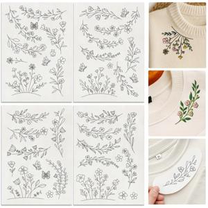 TEMU 29개 플로럴 바이너 자수 안정제, 8.3인치 X 11.7인치 야생화 용해 스틱 및 재봉 자수 스티커, 4장 플로럴 보더 세일러 재봉 자수 용지 (9가지 자수 스티치 방법 비디오 포함)