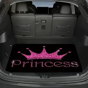 TEMU 1개 핑크 크라운 테마 카고 라이너 - SUV, 트럭, 세단용 미끄럼 방지 트렁크 매트, 여자아이/여성/로얄티 팬을 위한 생일/졸업 선물, 우아한 차량 내부 장식 액세서리, 반짝이는 질감의 자동차 트렁크 보호 매트