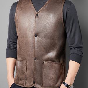 TEMU 성숙한 남성용 베스트 심플 브라운 가을 겨울 아우터웨어 조끼