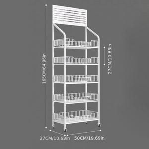 TEMU 3/4/5단 소매용 진열대, 바퀴와 고리가 있는 대용량 선반, 다기능 휴대용 수납장, 식료품점, 편의점, 창고, 주방, 차고 및 기타 시나리오용 상단 천공 패널 디자인, 블랙, 화이트
