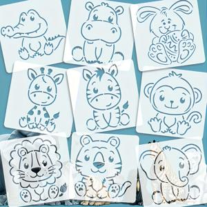 TEMU 9피스 동물 스텐실 세트, 3.94*3.94인치/10x10cm - 악어, 하마, 토끼, 얼룩말, 호랑이, 원숭이, 사자, 코끼리, 표범 - 어린이와 성인을 위한 재사용 가능한 페인팅 템플릿, DIY 공예, 드로잉, 벽 장식, 스크랩북, 캔버스 아트, 티셔츠, 홈 데코, 학교 프로젝트, 파티 용품, 생일 선물