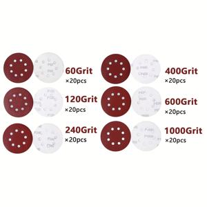 TEMU 120개 5인치 8홀 샌딩 디스크 - 우수한 산화 알루미늄 사포 세트 (60/120/240/400/600/1000방), 목재, 석고보드, 금속, 페인트 & 플라스틱 연마용, 공예용 샌딩 페이퍼