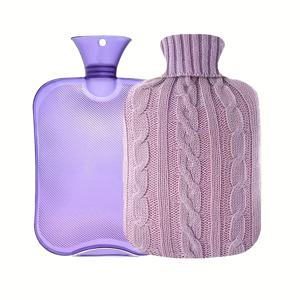 TEMU 2L 뜨개질 커버 핫워터병 - PVC 온냉찜질, 대용량 온냉팩, 생리통, 목/어깨, 손발 보온용 (핑크)