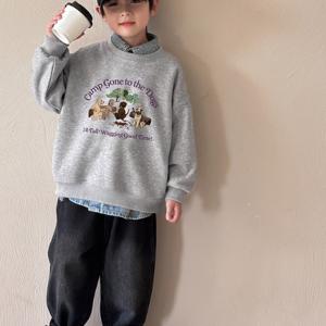 TEMU 2025 신상 남아용 스웨트셔츠, 스타일리시 긴팔 라운드넥 키즈 상의