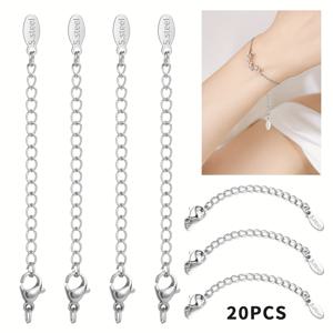 TEMU 20개 스테인리스 스틸 체인 연장기 | 2.8인치 은색 목걸이 및 팔찌 연장, 여성용 펜던트 발찌 연장, 튼튼한 로브스터 클로스 걸쇠로 제작된 주얼리 공예