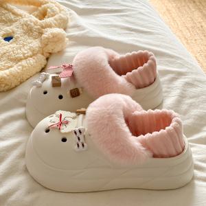 TEMU 겨울 필수템 따뜻한 슬리퍼, 장식용 나막신이 있는 실내화, 편안하고 따뜻하며 부드러운 집속옷신, 다양한 색상 선택 가능, 실내외 겸용, 캐주얼하고 활용도 높은, 명절 선물, 여성 신발