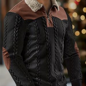 TEMU 남성 패션 캐주얼 스포츠웨어, 가을 겨울 아웃도어 텍스처 자카드 원단, 대비 스티치 지퍼 칼라 디자인 긴팔 남성 스웨터