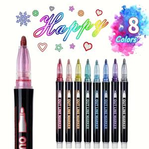 TEMU 48색 이중 레이어 메탈릭 글리터 엣지 디자인 형광 펜 - 리트랙터블, 수성, 무독성 고품질 잉크 (미술, 공예, 포스터 & 인사말 카드용) - 완벽한 부활절 & 크리스마스 선물, 생생한 색상, 귀여운 형광 펜