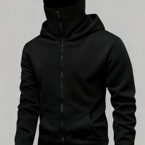 TEMU 풀집 후드티, 아웃도어 방풍, 스트리트 패션, 캐주얼, 얼굴 보온, 마스크 포함 (얼굴 커버) 솔리드 컬러 후드 따뜻한 스웨트셔츠|마스크