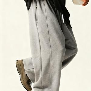 TEMU 남성용 루즈핏 스포츠 바지, 라이트 그레이 색상, 편안하고 캐주얼한 스트리트웨어|스포츠|냉장고바지|남자바지