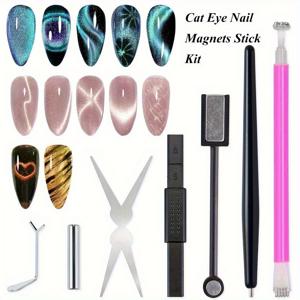 TEMU 7피스 매그네틱 캣아이 네일 아트 매그네틱 젤 폴리쉬 키트 (매그네틱 스틱 & 3D 캣아이 효과) - 매그네틱 젤 폴리쉬 시스템, 스테인리스 브러쉬, 살롱 & 홈 매니큐어용, DIY 네일 디자인 도구, 3D 캣아이, 매그네틱 젤 폴리쉬