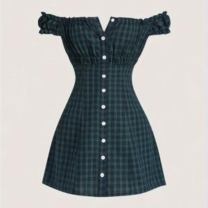 TEMU 여성용 숏 A라인 드레스 - 오프숄더/원숄더 버튼 넥라인 - 숏 길이 체크 프린트 (/) 우산 밑단 - 봄 여름 파티 웨딩 데이트 드레스 - 버튼 프론트 클로저 A라인 실루엣