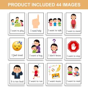 TEMU 자폐 및 특수 요구 아동을 위한 44개 비언어 커뮤니케이션 카드 - 언어 지연, 감정 조절, 원하는 것/필요 사항을 위한 ABA 플래시카드 - 유아 및 유치원 언어 발달