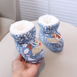 TEMU 3-12개월 아기 신발 | 부드러운 밑창, 플러시 안감 따뜻한 신발 남아 여아 공용, 귀여운 동물 프린트, 데일리 & 야외용 슬립온, 두꺼운