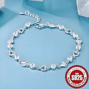 TEMU 1개 S925 스테인리스 실버 하트 모양 팔찌, 합성 큐빅 지르코니아 장식 | 우아하고 고급스러운 디자인, 및 특별한 날에 이상적, 생일, 졸업식, 발렌타인데이, 어버이날, 크리스마스 선물로 완벽