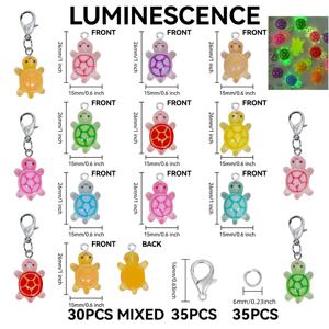 TEMU 100개 혼합 3D 야광 거북이 펜던트 세트 (30개 혼합 3D 야광 거북이 펜던트, 35개 로브스터 걸쇠, 35개 오픈 링) 포함, 스타일 펜던트, 자동차 펜던트, 생일 선물, 신학기 선물, 파티 선물로 적합