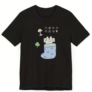 TEMU 버니 프린트 반팔 티셔츠, 캐주얼 반팔 - 폴리에스터 소재, 여름에 완벽한 선택, 편안한 여성 패션 - 부드럽고 통기성 좋은 데일리 캐주얼 웨어|반팔티|티셔츠|반팔티셔츠