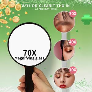 TEMU 70배 확대 핸들형 거울 - 고화질 유리 메이크업 거울, 휴대용 모공 & 블랙헤드 확대경, 루틴, 전문가용 & 일상용 - 핸드헬드 단면 뷰티 미러 70X+ 줌|돋보기