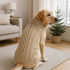 TEMU 강아지 터틀넥 케이블 니트 스웨터, 추운 날씨용 클래식 패턴 애완동물 스웨터, 카키|강아지옷