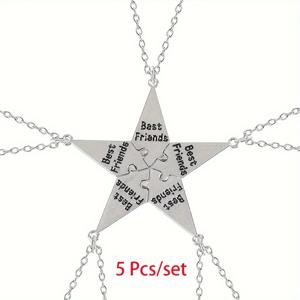 TEMU 5 개/대, 가장 친한 친구 목걸이, 크리 에이 티브 오각형 펜던트 합금 액세서리, 남성과 여성을위한 우정 목걸이, 가장 친한 친구 합금 펜던트, 알파벳 목걸이 Bff 보석 선물