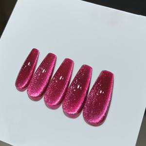 TEMU 드래곤프루트 컬러 프레스온 인조 손톱 10개입, 핸드메이드 젤 네일, 고양이 눈사이드 라이트 마감 네일 스티커.