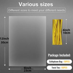 TEMU 50개 투명 셀로판 선물 봉투 – 식품 안전, 비독성 플라스틱 포장, 타이 포함, 쿠키, 사탕, 제과 선물에 이상적인 투명 파티 선물 봉투