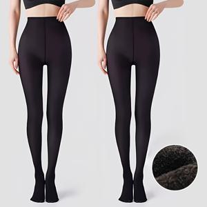 TEMU 여성을 위한 두꺼운 기모 안감 타이츠 2매 세트. 가을, 겨울철에 자연스러운 바레 레그룩을 제공하며, 라이트 베이지 및 블랙 색상으로 제공됩니다.