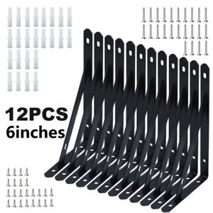 TEMU 12개입 6인치 블랙 메탈 L자 브래킷 | 철제 플로팅 지지대 벽걸이 삼각 코너 브래킷 (나사 포함, 스프레이 페인트 마감)