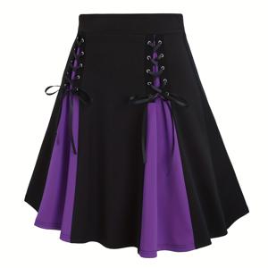 TEMU 여성용 고딕 하이웨이스트 컬러블록 미니 스커트