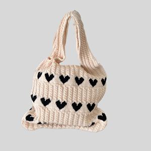 TEMU 새로운 니트 백, 하트형 여성 핸드백, 고급스러운 니트 토트백과 쇼핑용 숄더백