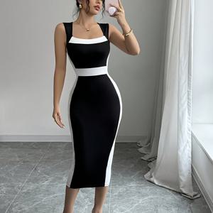 TEMU 여성용 우아한 슬림핏 민소매 스플라이스드 드레스 - 출퇴근/우아함/섹시함/페스티벌/로맨스/데이트용