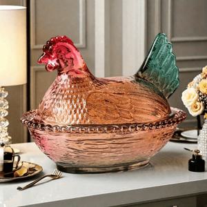 TEMU 1개 럭셔리 유리 보관용기 - 반짝이는 닭 모양 디자인, 글레이즈 마감, 캔디, 설탕, 스낵에 완벽 | 재사용 가능, 손세척만, 둥근 다목적 테이블 아트용기, 캔디 바 데코