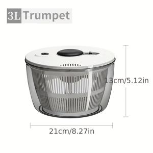 TEMU 회전 핸들이 있는 3L 및 5L 두 가지 용량의 수동 야채 건조기 - 전기 불필요 - 빠른 샐러드 준비 및 야채 건조에 적합, 식품 건조기, 다기능 과일 세척 바구니, 샐러드 스피너|야채탈수기