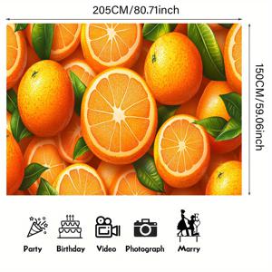 TEMU 1개 리얼리스틱 트리 배경천 - 매달린 오렌지 포함, 내구성 강한 원단, 포토부스 배경, 생일 결혼식 파티 장식, 실내/야외용 - 과일 테마
