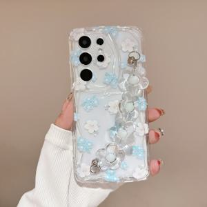 TEMU 폰 케이스: 갤럭시 A14/A15/A16/A52/A53/A54/A55/A34/A35/A05S/A24/A25/S20FE/S21/S22/S23/S24/S24 Ultra/S24 FE/S24 Plus/S25/S25 Ultra용 투명 꽃 끈 소프트 케이스