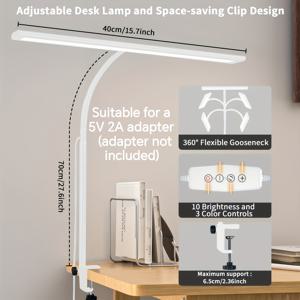 TEMU LED 데스크 램프, 3가지 색상 옵션 및 가정 및 사무실용 밝기 조절 기능, 360° 조절 가능 디자인, 클램프, USB 충전 기능, 눈에 좋은 조명, 작업, 재봉, 독서에 적합