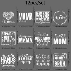 TEMU 12pcs Mom Life DTF 전달 스티커 - T-셔츠, 마스크, 청바지 및 배낭에 사용할 수 있는 마음을 아는 문구가 있는 세탁 가능한 열전달 디자인 - 어머니의 날 및 가족 주제 의상에 적합한 가족 의류 액세서리 | 마음을 아는 디자인 | 내구성이 뛰어난 플라스틱 스티커