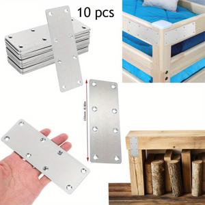 TEMU 10개 스테인리스 스틸 플랫 메ンディング 플레이트 - 목재 수리 및 가구 고정용 사전 천공된 구멍이 있는 헤비듀티 금속 브래킷, 실내외 사용 가능, 목공 도구