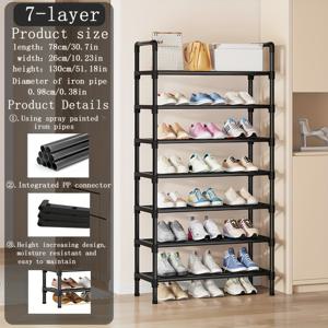 TEMU 7단 조절 가능한 블랙 메탈 신발장, 현관/욕실/복도용 스택 가능 공간 절약형 정리대 - 견고한 철제 구조, 독립 설계, 실내 사용에 적합