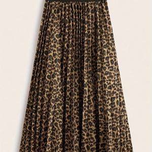 TEMU 여성용 캐주얼 프린트 플리츠 스커트 - 티어드 플레어 헴, 세탁기 사용 가능 사계절 다용도 스타일, 귀여운 파티 의상 및 캐주얼 복장용, 비침 방지 원단