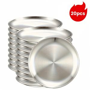 TEMU 20개 17cm 매트 브러시 스테인레스 스틸 케이크 & 디저트 플레이트 - 재사용 가능, 미끄럼 방지 소형 주방 식기, 가정, 레스토랑, 파티, 결혼식 등, 파티 필수품 | 현대 주방 용품 | 내구성 있는 주방 용품