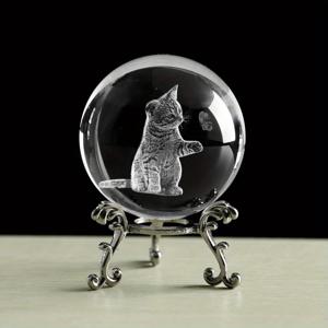 TEMU 3D 고양이 테마 볼 스탠드 - 고양이 애호가들을 위한 우아한 검은 유리 장식, 집 장식, 결혼식, 선물에 완벽, 고양이 장식