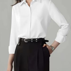 TEMU 여성용 롱슬리브 프로페셔널 셔츠, 오피스 엘레강스 블라우스, 솔리드 컬러 숨은 플라켓 롱슬리브 탑, 6가지 컬러 제공