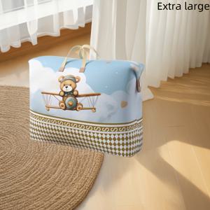 TEMU 초대형 카툰 곰과 비행기 이동 가방 - 내구성 강한 먼지 방지 보관 솔루션, 담요·옷·장난감 정리용 - 여행, 집 이사 및 일상 정리에 이상적인 대용량 수납백|이불정리함