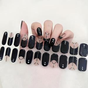 TEMU 22개 투명 블랙 젤 네일 스티커, 사계절용 블랙 스톤 장식 노베이크 젤 네일 아트 스티커, 풀커버 네일 랩, 네일 파일 포함