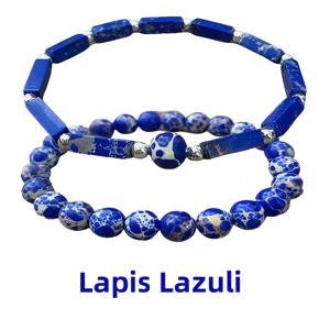 TEMU 천연 청금석 수제 스트레치 팔찌 2개 세트 - 천연 9월 탄생석, 천연 원석 구슬, 크리스마스, 밸런타인데이, 기념일을 위한 커플 선물 (사계절용)