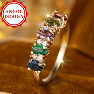 TEMU 원피스 멀티 컬러 합성 지르코니아 반지 | 14K 금도금 구리, 데일리, 파티, 결혼식에 적합, ANGOL의 빈티지 및 스타일