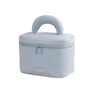 TEMU 뚜껑이 있는 튼튼하고 넉넉한 메이크업 가방, 브러쉬 보관 공간 포함, 가을, 겨울 여행, 신학기, 발렌타인데이, 크리스마스에 완벽하며, 세면도구 및 추가품을 위한 선물로도 좋습니다 (핑크, 네이비 블루, 베이지 색상으로 제공)