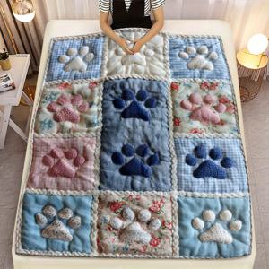 TEMU 1개 귀여운 발자국 담요 - 소프트 플란넬 가벼운 담요, 소파, 침대, 여행 및 캠핑용 - 아기자기한 고양이 패턴의 포근한 담요